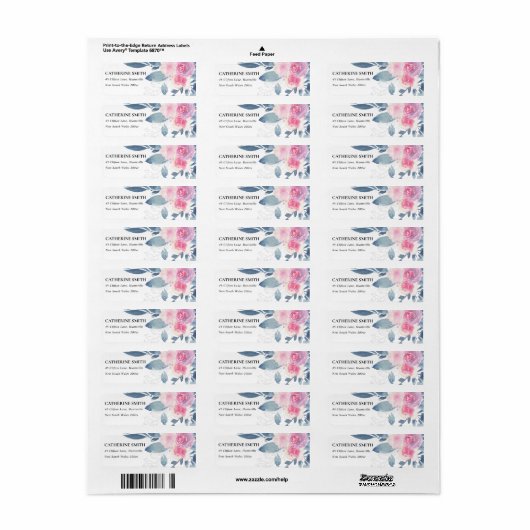 ZACHTE BLAUWE WATERVERF BUNCH ADRES ETIKET (Full Sheet)