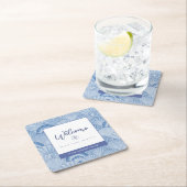 Zachte blauwe Waterverf Seashell Square Paper Onde Kartonnen Onderzetters (Insitu)