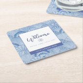 Zachte blauwe Waterverf Seashell Square Paper Onde Kartonnen Onderzetters (Schuin)