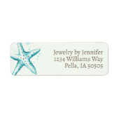 Zachte Blauwe Waterverf Zeester Stijlvol Ocean Bea Etiket (Voorkant)