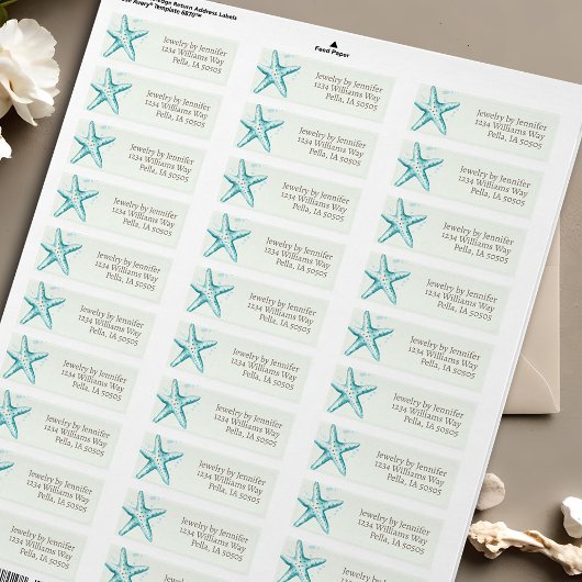 Zachte Blauwe Waterverf Zeester Stijlvol Ocean Bea Etiket