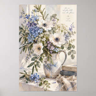 Zachte Blauwe Wilde Bloemen Vaas Muurkunst Poster