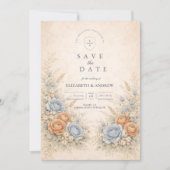 Zachte Blauwe Wilde Bloementuin Bruiloft Save The Date (Voorkant)