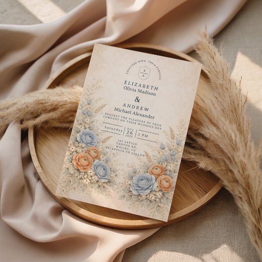 Zachte Blauwe Wilde Bloementuin Bruiloft Save The Date