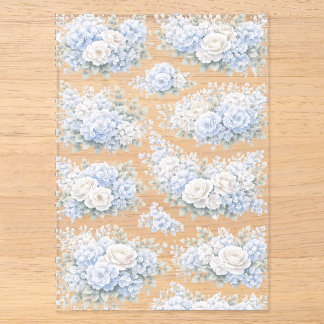 Zachte Blauwe Witte Bloemboeket Patroon Romantisch Acryl Uitnodigingen