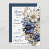 Zachte blauwe, witte bloemen & gouden ets kaart (Voorkant / Achterkant)