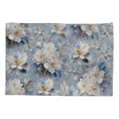 Zachte blauwe, witte en gouden bloemen op zijde kussensloop (Achterkant)