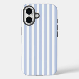 Zachte Blauwe Witte Verticale Streeppatroon Kunst iPhone 16 Hoesje