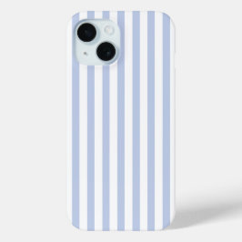Zachte Blauwe Witte Verticale Streeppatroon Kunst iPhone 15 Case