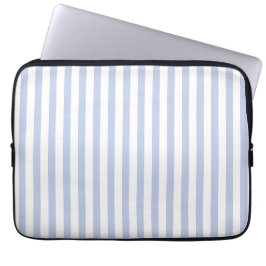 Zachte Blauwe Witte Verticale Streeppatroon Kunst Laptop Sleeve