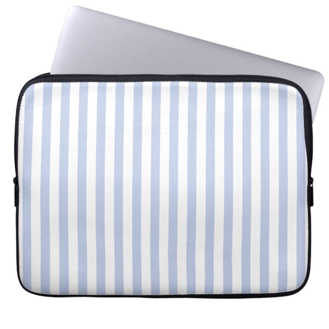 Zachte Blauwe Witte Verticale Streeppatroon Kunst Laptop Sleeve (Voorkant)