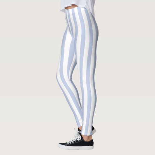 Zachte Blauwe Witte Verticale Streeppatroon Kunst Leggings (Links)
