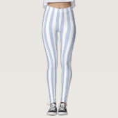 Zachte Blauwe Witte Verticale Streeppatroon Kunst Leggings (Voorkant)