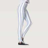 Zachte Blauwe Witte Verticale Streeppatroon Kunst Leggings (Rechts)
