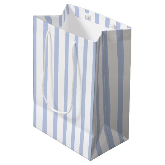 Zachte Blauwe Witte Verticale Streeppatroon Kunst Medium Cadeauzakje (Voorkant Gekanteld)