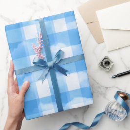 Zachte Blauwe Witte Zomer Gingham Wolken Plaid Pat Cadeaupapier