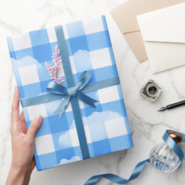Zachte Blauwe Witte Zomer Gingham Wolken Plaid Pat Cadeaupapier