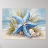 Zachte Blauwe Zeester Kust Muur Kunst Print | Post (Voorkant)