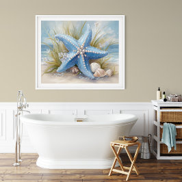 Zachte Blauwe Zeester Kust Muur Kunst Print | Post