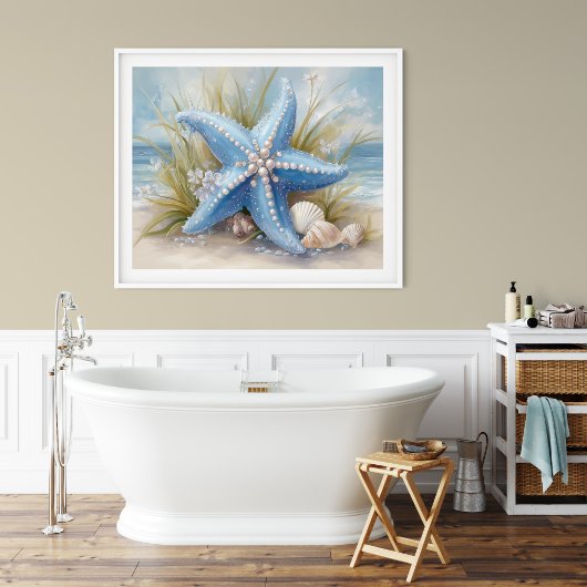 Zachte Blauwe Zeester Kust Muur Kunst Print | Post