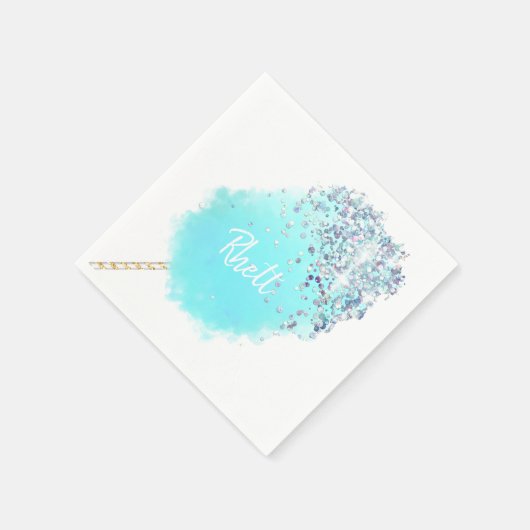 Zachte blauwe zilveren glittersuikerfeestlook  servet (Hoek)