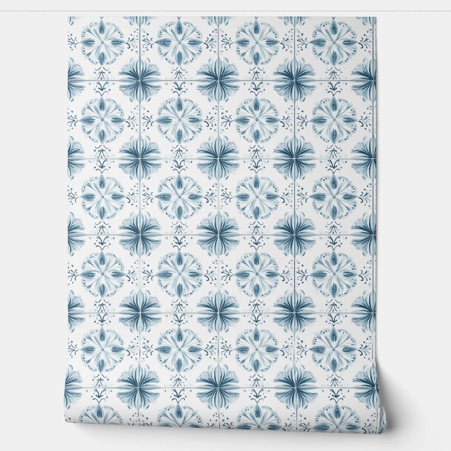 Zachte Blauwgroen Bloesem Medley Petite - Blauwgro Behang (Afrollen)