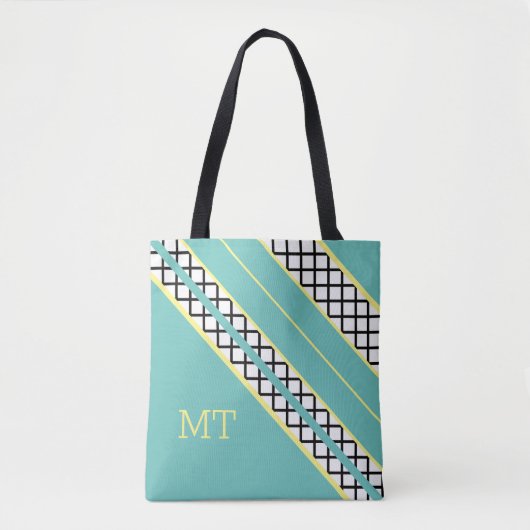 Zachte Blauwgroen en gele strepen Tote Bag (Voorkant)