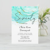 Zachte Blauwgroen en Gold Alcohol Ink 70e verjaard Kaart (Staand voorkant)