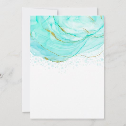 Zachte Blauwgroen en Gold Alcohol Ink 70e verjaard Kaart (Achterkant)