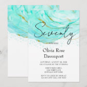 Zachte Blauwgroen en Gold Alcohol Ink 70e verjaard Kaart (Voorkant / Achterkant)