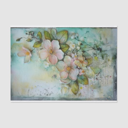 Zachte Blauwgroen gemengde media Tissuepapier (Voorkant)