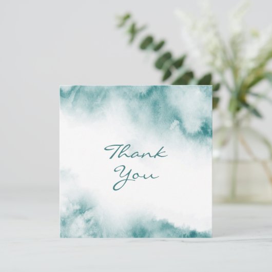 Zachte Blauwgroen Waterverf Abstract Lijst Bedankkaart (Staand voorkant)