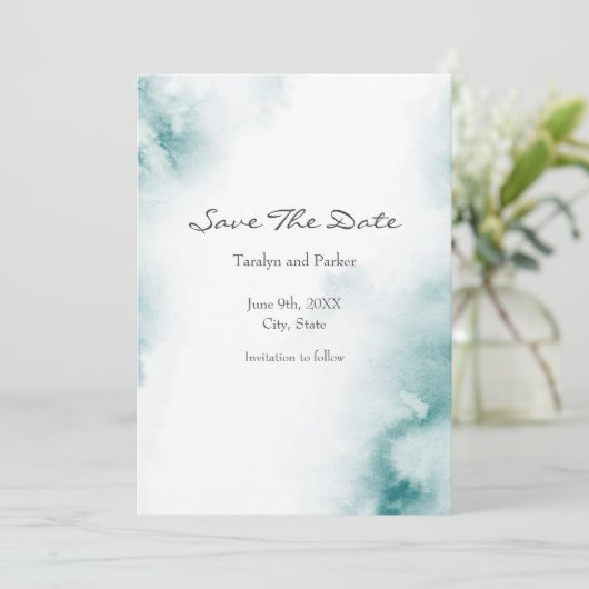 Zachte Blauwgroen Waterverf Abstract Lijst Save The Date (Staand voorkant)