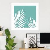 Zachte Blauwgroen witte palmbladeren Poster (Thuiskantoor)