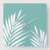 Zachte Blauwgroen witte palmbladeren Vierkante Klok (Voorkant)