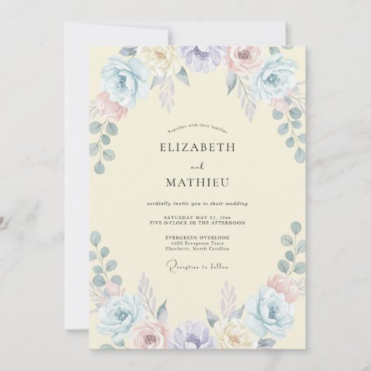 Zachte Bleekgele Wilde Bloemen Bruiloft Kaart (Voorkant)