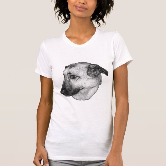 Zachte Blik, Grijswaarde Hond T-shirt (Voorkant)