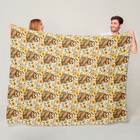 Zachte Bloem Sloth Patroon Fleece Deken (In situ)