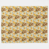 Zachte Bloem Sloth Patroon Fleece Deken (Voorkant (Horizontaal))