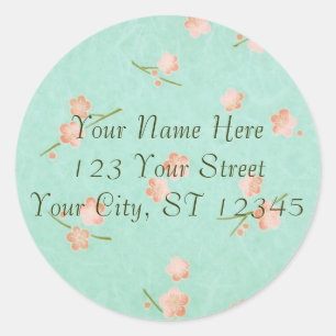 Zachte bloemblaadjes Peach & Aqua Ronde Sticker
