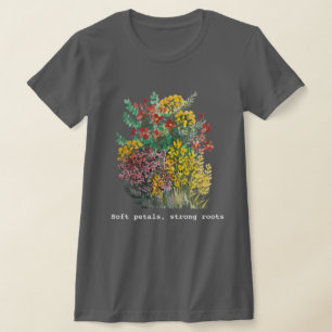Zachte bloemblaadjes, sterke wortels, waterverf bl t-shirt