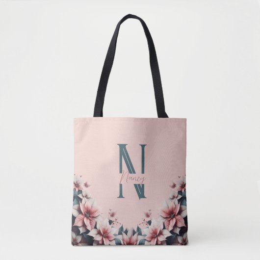 Zachte bloemblad monogram tote bag (Voorkant)