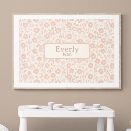  Zachte Bloemen Custom Baby Naam Art Poster