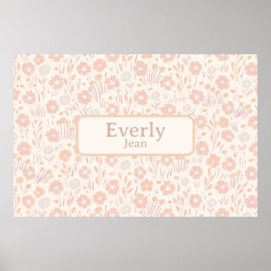  Zachte Bloemen Custom Baby Naam Art Poster (Voorkant)