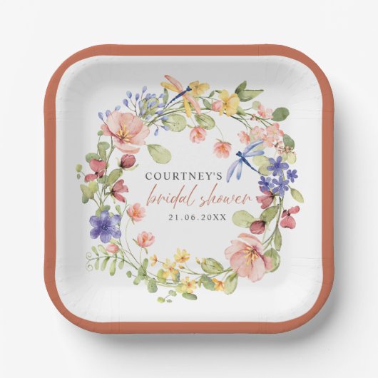 Zachte bloemen Dragonflies Romantisch Vrijgezellen Papieren Bordje (Voorkant)