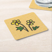 Zachte bloemen geel kartonnen onderzetters (Schuin)