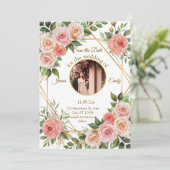 Zachte Bloemen Geometrische Lijst Wedding Save the Save The Date (Staand voorkant)