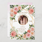 Zachte Bloemen Geometrische Lijst Wedding Save the Save The Date (Voorkant / Achterkant)
