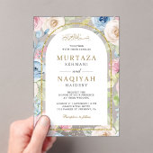 Zachte Bloemen Gouden Boog Moslim Huwelijk Acryl Uitnodigingen (Insitu (Draagbaar))