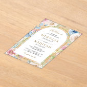 Zachte Bloemen Gouden Boog Moslim Huwelijk Acryl Uitnodigingen (Laagn)